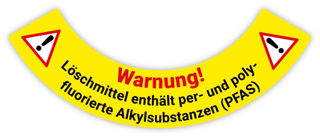 Etikett „Warnung! Löschmittel enthält per- und polyfluorierte Alkylsubstanzen (PFAS)“ für Feuerlöscher, Sticker | Größe: ca. 13x3 cm Etikett „Warnung! Löschmittel enthält per- und polyfluorierte Alkylsubstanzen (PFAS)“ für Feuerlöscher, Sticker | Größe: ca. 13x3 cm